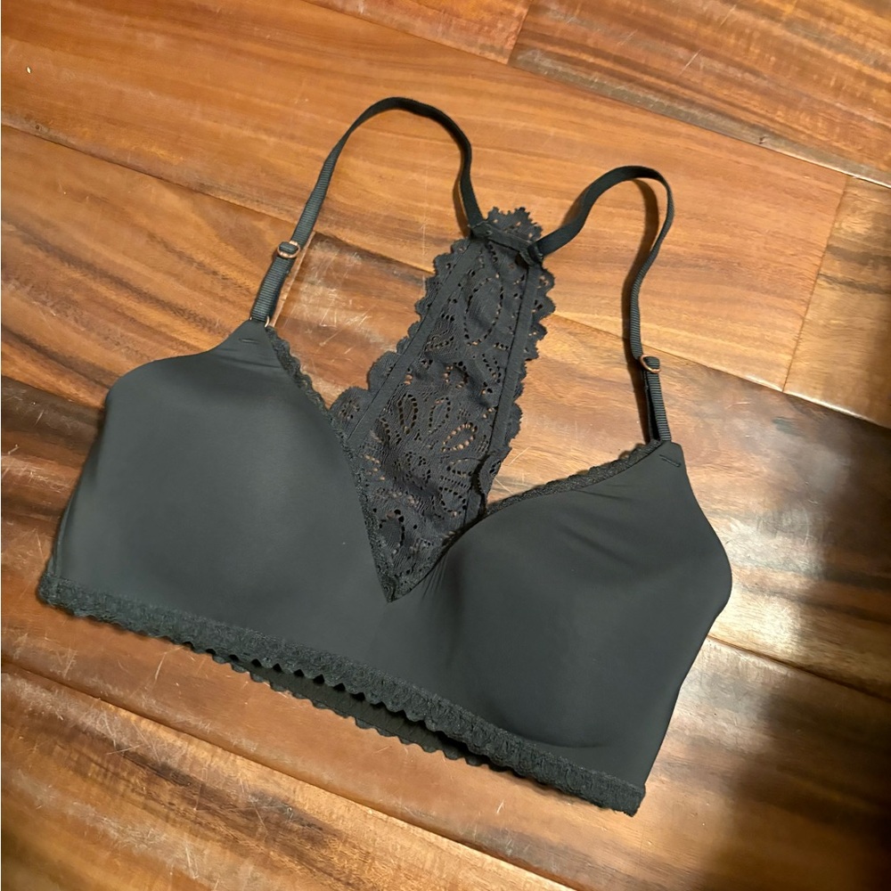 Aerie Black Everyday Wireless‎ Lace Racerback Bra 32C (0740)
